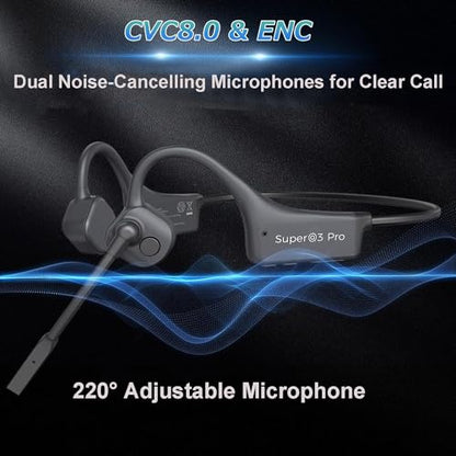 Open Ear Bone Conduction Headphones with mic - Bluetooth Headset Waterproof Bone Conducting Earphones, Headphones Wireless Earbuds Set, with QCC Chip, CVC8.0 Noise-canceling - color: Black Set