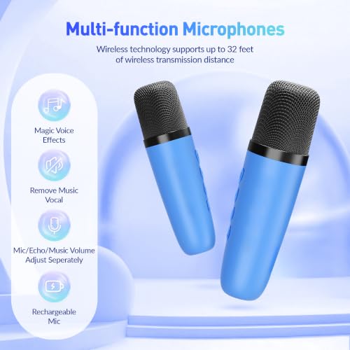 Mini Karaoke Machine for Kids Adults: Portable Bluetooth Karaoke Speaker with 2 Wireless Microphones, Karaoke Gifts for Girls Boys Ages 4-12+ Years Old Christmas Birthday Home Party(Navy Blue) - color: Navy Blue
