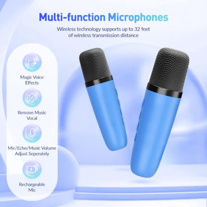 Mini Karaoke Machine for Kids Adults: Portable Bluetooth Karaoke Speaker with 2 Wireless Microphones, Karaoke Gifts for Girls Boys Ages 4-12+ Years Old Christmas Birthday Home Party(Navy Blue) - color: Navy Blue