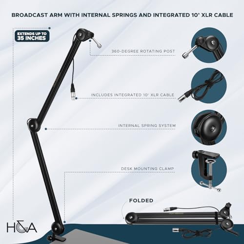 Audio-Technica AT2020 Cardioid Condenser Studio Microphone with XLR Cable Studio Boom Arm Stand and Pop Filter