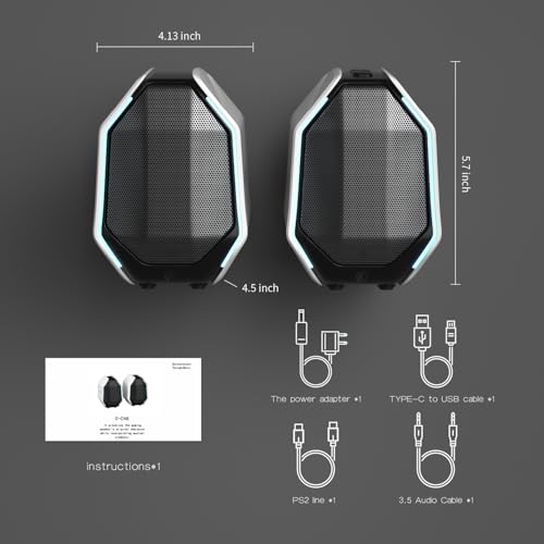 Computer Speakers for Desktop PC, Gaming PC Speakers for Desktop – USB-C, Bluetooth 5.3, 3.5mm AUX, AC Powered External Audio with Rich Stereo bass, Laptop/Mac, RGB Lights, White, 30W - color: White