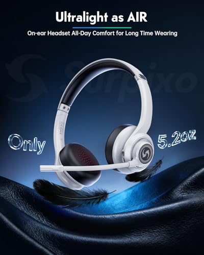 Wireless Headset for Work, HD Sound Bluetooth Headphones with Mic | with ENC Noise Cancelling Microphone and Mute Office/Video Calls/Business/WFH/Home, 50H Playtime for PC/Laptop/Cell Phone - color: White