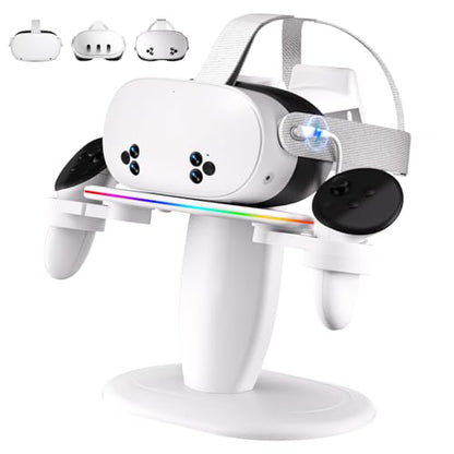 Fast Charging Dock for Meta Oculus Quest 3/3s/2 Headset and Rift/pro/Pico/HTC,RGB Charging Station & Display Stand for Meta Controllers, with USB-C Cable & Charging Port & Tidy VR Accessories