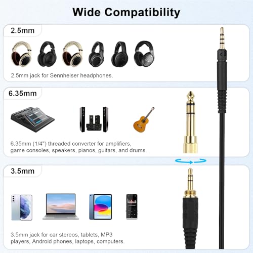Replacement HD599 Audio Cable, Coiled Headphone Cable with 6.35mm Adapter Compatible with Sennheiser HD598, HD598Cs, HD560s, HD598SE, HD620S, HD400PRO, HD599, HD569, HD579, HD505 Headphones