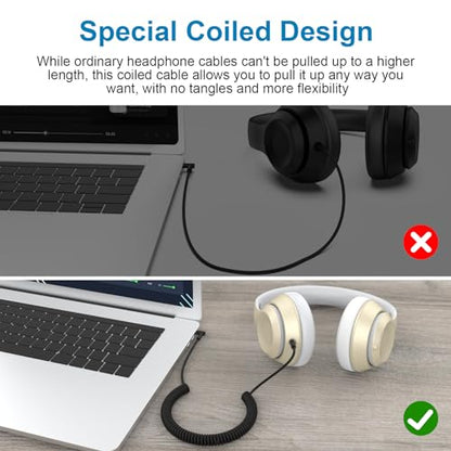 Replacement Audio Cable for Beats Solo 4, Solo 3, Solo 2, Studio 3, 2 Studio Pro, Detox Wireless Mixr Executive Pill Headphones, 3.5mm Coiled Extension Wire Compatible With iPhone PS5 Xbox One