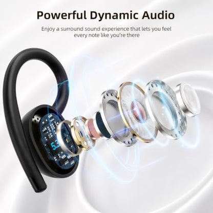 Wireless Earbuds Bluetooth 5.3, 42H Playtime, Over-Ear Sport Earbuds with Earhooks, Charging Case, Deep Bass, Built-in Mic, Waterproof Headphones for Running Gym, Black