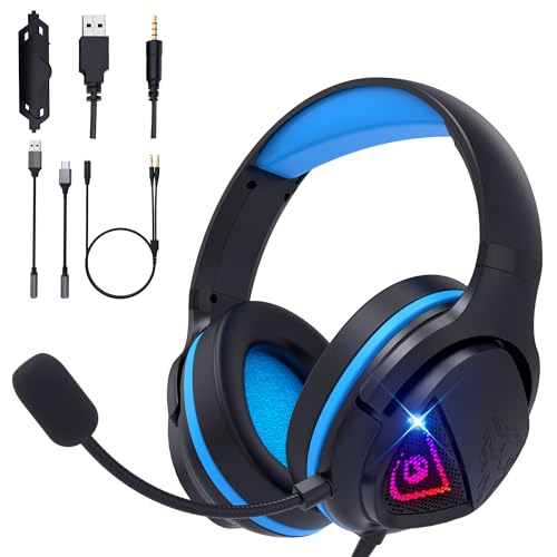 Mormoque H20 Stereo Gaming Headset with Adapter Kit-Includes 3.5mm,USB-C,USB-A,PC Splitter,for PC, PS5, PS4,Xbox, Switch,X|S,Over-Ear Noise Cancelling Wired Headphones with Microphone for phone,Laptop