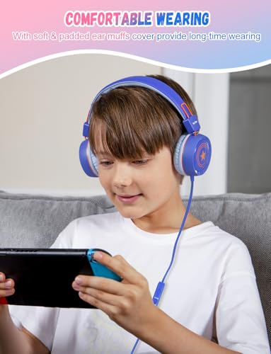 New Bee 2 Pack Kids Headphones with Microphone, 85dB/94dB Safe Volume Limited Childrens Headset, Foldable Wired Toddler Headphones Over Ear for School Travel Mac/Android/Kindle/Tablet/Pad Blue Pink - color: Blue Pink-2 Pack, size: wired
