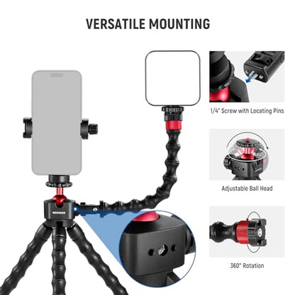 NEEWER T91 Flexible Tripod for iPhone Mini Cellphone Tripod Stand for Vlog, Magic Arms/Shutter/Phone Clamp/Action Camera Mount Compatible with GoPro - style: T91