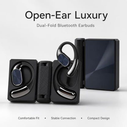 Dual Fold Earbuds Bluetooth 6.0, IPX5 Wireless Earphones for Running, Open Design Ergonomic Ear Hook Headphones with 14.2mm Air Conduction Driver, Noise Canceling (Black) - color: Black