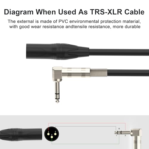 Right Angle 6.35mm TRS to XLR Male，（1.5FT 2Pack） Right Angle 1/4" TRS to XLR 3Pin Male,for Speakers, Stage, DJ and More - style: Right Angle 6.35mm TS to XLR Male