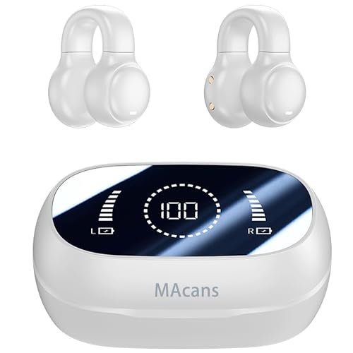 Wireless Earbuds Open Ear Clip Headphones Air Conduction Earbuds LED Power Display Earphones Sport Bluetooth 5.3 Headphones (White) - color: White