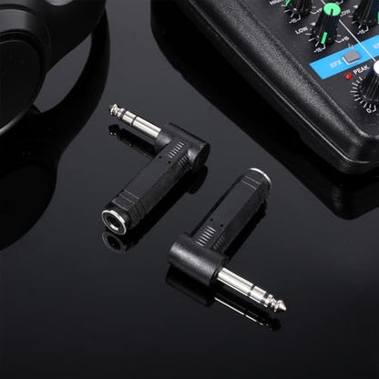 2 Pack 1/4 Male to 1/4 Female Right Angle TRS Audio Adapter, 6.35mm 90 Degree Plug Adapter Male to Female Audio Stereo Headphone Converter Connector Compatible with Tablets Headset Guitar