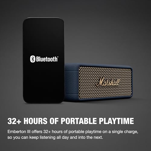 Marshall Emberton III Portable Bluetooth Speaker - Rugged Waterproof/Dust-Proof Design | Loud Stereo Sound, Deep Bass | Compact and Wireless for Travel and Outdoors - Midnight Blue - color: Blue
