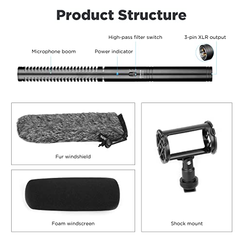 BOYA XLR Microphone BY-BM6060 Super-Cardioid Shotgun Condenser Microphone with 24 48V Phantom Power for Camera Film Interview ENG/EFP Outdoor Recording - size: BY-BM6060