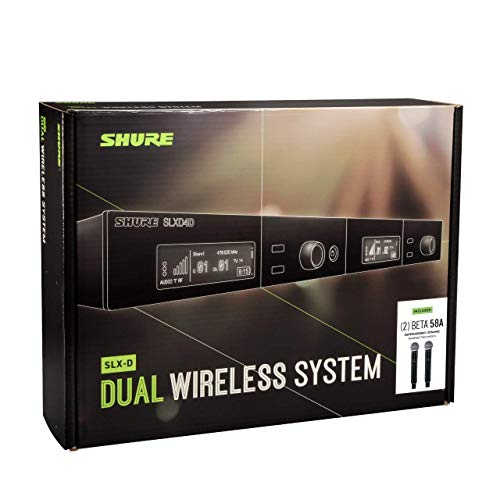 Shure SLXD24D/SM58 Dual Wireless Vocal System - G58 Band | Dual-channel system with two SLXD2 handhelds (SM58 capsules) and SLXD4D rack-mount receiver for live vocals - style: Dual Channel