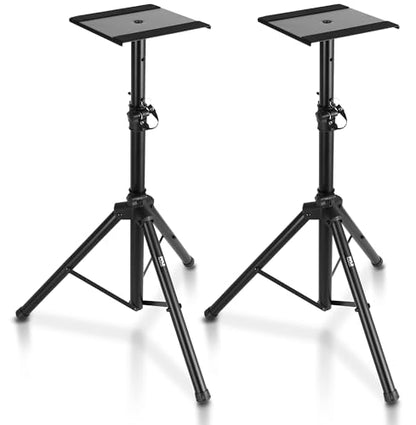 Pyle Adjustable Speaker Stand Pair – Dual Studio Monitor Tripod with Metal Base, Anti-Slip Speaker Pads, Height Adjustment from 34” to 53” – Ideal for Home, Studio, and DJ Use, 90 lbs Weight Capacity