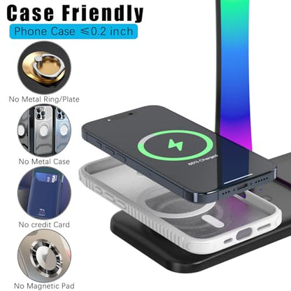 Headphone Stand with Wireless Charger,Gaming Headset stand with RGB Light Mode,For Airpod Max Stand Compatible with Airpod Pro/3/2,For iPhone 17/16/15/14/13/12/11,Gifts for Gamers & Music Lover(Black) - color: Black