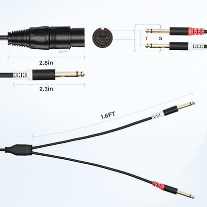 Elecan 3-Pin XLR Female to Dual 6.35mm 1/4'' TS Male Y Splitter Converter Cable 4 Ft, Double Mono to XLR Microphone Cable Stereo Audio Interconnect Adatper Cord for Mixer AMP Speaker+5 Ties - size: 4FT, style: Female XLR to 2TS