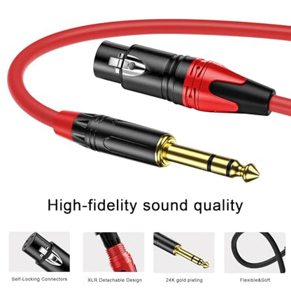 XLR Female to 1/4 (6.35mm) TRS Mono Jack Cable 6.6 FT, 2 Pack, Red and Green, for Dynmic Microphone, Balanced 3 Pin XLR to TRS Plug Mic Cord, Plated Conductors - size: 6.6 FT, style: XLR Female to 1/4"