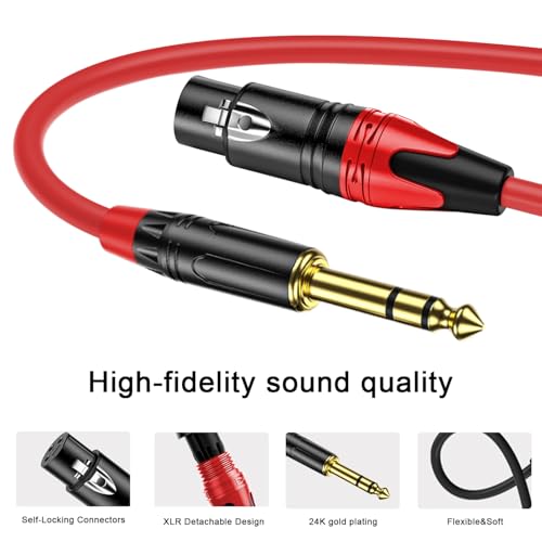XLR Female to 1/4 (6.35mm) TRS Mono Jack Cable 3.3 FT, 2 Pack, Red and Green, for Dynmic Microphone, Balanced 3 Pin XLR to TRS Plug Mic Cord, Plated Conductors - size: 3.3 FT, style: XLR Female to 1/4"