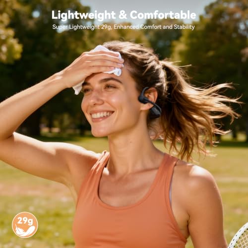 Open Ear Headphones with Mic, Dual Connection Bluetooth Headset with Microphone (AI Noise Cancelling), Bluetooth 5.3 Headphones with Mic, Sweatproof Wireless Headset with Mic for Work, Workout, Call