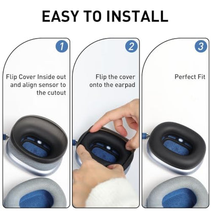 Moloppo Silicone Ear Covers and Zippered Headband Protector for AirPods Max, Sweatproof Gym Accessories for AirPod Max Headphones, Anti-Slip Ear Cups Shell Fit for Active Workouts, Black