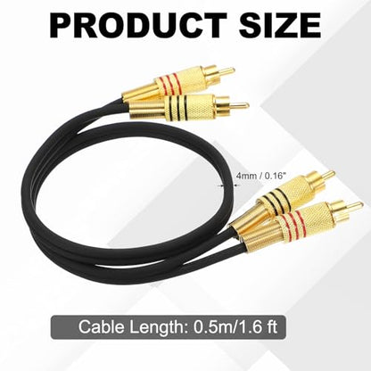 MECCANIXITY 2RCA Male to 2RCA Male Audio Stereo Cable, 1.6 ft RCA Subwoofer Cable with Gold Plated Plugs for Home Theater, HDTV, Amplifiers, Speakers, Black Cable Gold Shell - color: Black/Gold, size: 1.6 ft