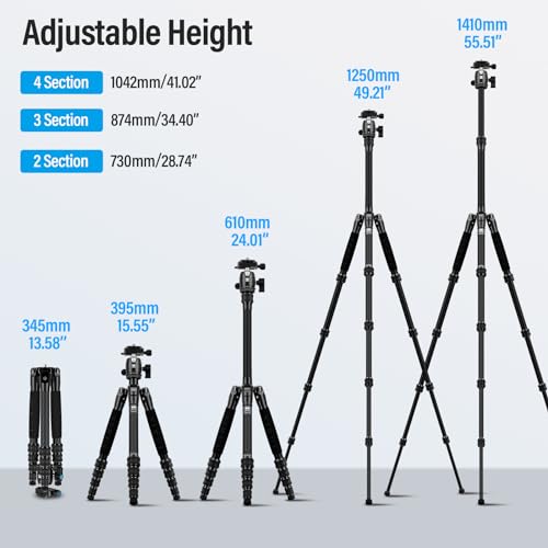 SIRUI Lightweight Carbon Fiber Travel Tripod, 52" Compact Camera Tripod with 360°Ball Head Kit, Detachable Center Column, Max Load 13.23lbs/6kg, Traveler 5CX - style: Carbon Fiber Tripod