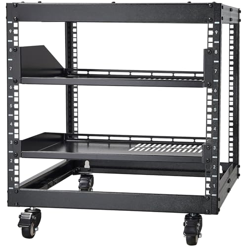 VEVOR 9U Open Frame Server Rack, 23''-40'' Adjustable Depth, Free Standing or Wall Mount Network Server Rack, 4 Post AV Rack with Casters, Holds All Your Networking IT Equipment AV Gear Router Modem - size: 9U