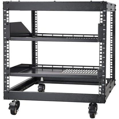 VEVOR 9U Open Frame Server Rack, 23''-40'' Adjustable Depth, Free Standing or Wall Mount Network Server Rack, 4 Post AV Rack with Casters, Holds All Your Networking IT Equipment AV Gear Router Modem - size: 9U