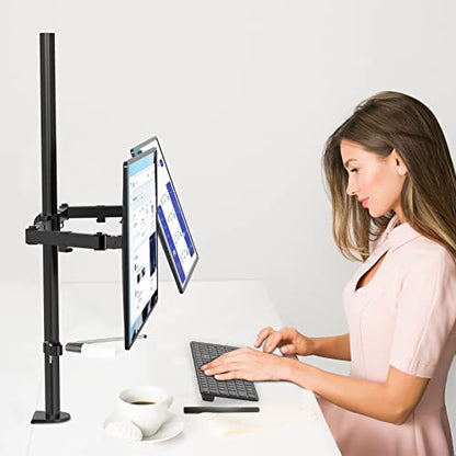 WALI Extra Tall Dual LCD Monitor Fully Adjustable Desk Mount Fits 2 Screens up to 27 inch, 22 lbs. Weight Capacity per Arm (M002XL), Black - color: Black (Dual), size: 13"-27"