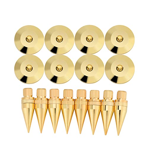 Speaker Spike Pad Kit,8 Pairs 6 X 36 mm Copper Speaker Spike Isolation Stand with Base Pad Feet Mat for Speaker, Amplifier, CD DVD Player, Turntable Recorder,Instrument