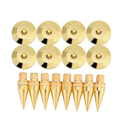 Speaker Spike Pad Kit,8 Pairs 6 X 36 mm Copper Speaker Spike Isolation Stand with Base Pad Feet Mat for Speaker, Amplifier, CD DVD Player, Turntable Recorder,Instrument