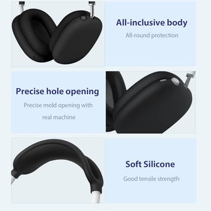 3 in 1 Silicone Cover and Case for Apple Airpods Max 2/ Airpods Max Headphones, AirPods Max Hard Case and Anti-Scratch Ear Pad Case/Ear Cups/Headband Covers Accessories (Black) - color: Black case & cover