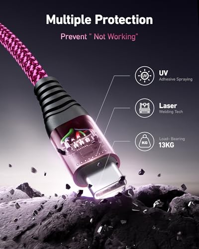 USB to USB C 케이블 60W 고속 충전 [2팩 1.8m(6피트), USB A to USB C 케이블 | CarPlay, 내구성이 뛰어난 브레이드 USB 타입 C 아이폰 충전기 USBC 코드 아이폰 17/16/15/프로 맥스, 삼성 갤럭시 S23 및 기타 - 로즈 - color: 로즈 레드, size: 6피트, style: USB A to USB C