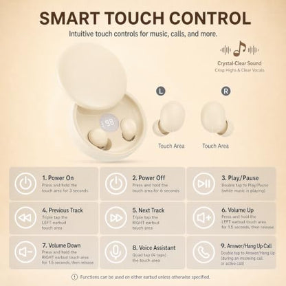 Mini Invisible Bluetooth Earbuds, Wireless for Small Ears (Beige) - color: Beige