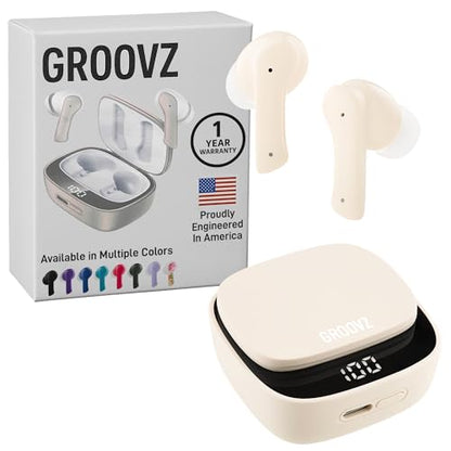 Groovz True Wireless Earbuds with Charging Case - Designed and Engineered in The USA - IPx4 Water Resistant Bluetooth Earbuds Compatible with Apple and Android - 27Hrs Battery Life - Ivory - color: Ivory