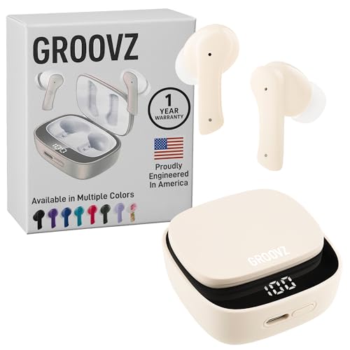 Groovz True Wireless Earbuds with Charging Case - Designed and Engineered in The USA - IPx4 Water Resistant Bluetooth Earbuds Compatible with Apple and Android - 27Hrs Battery Life - Ivory - color: Ivory