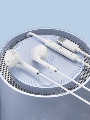 Wired Earphones with Volume Control, White, 3.5mm Jack&USB-C, Built-in Microphone, Stereo Sound, Compatible with Mobile Devices Suitable for iPhone, Samsung, Computers, laptops, and Students (USB-c)