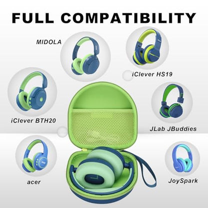 Kids Headphone Case for iClever/Acer/MIDOLA, Blue Green(Case Only) | for iClever BTH12 HS19 BTH22 BTH20 BTH18 BTH26/JBL Junior 320/Candy Bila/JoySpark/EarFun/ADOOPE/IMYB/JLab Kids Headphone - color: Dark Blue-Green