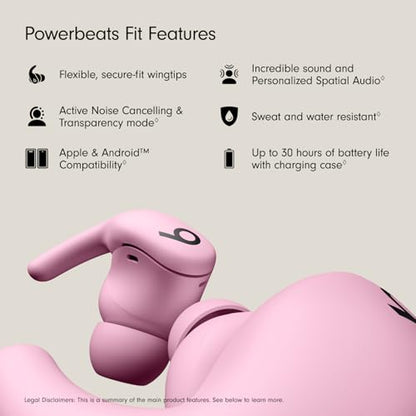 Beats Powerbeats Fit - Wireless Noise Cancelling Workout Earbuds with Secure-Fit Wingtips, Up to 30-Hour Battery Life, Sweat & Water Resistant, Apple & Android Compatible - Power Pink - color: Power Pink, style: Powerbeats Fit