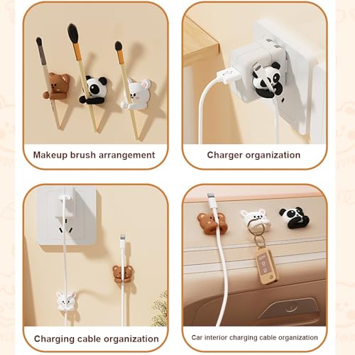 6pcs Cute Animal Cable Organizer Adorable Panda Rabbit Bear Shaped Cable Clips Desk Cable Management Cord Holder for Nightstand Headphones Chargers USB Cables