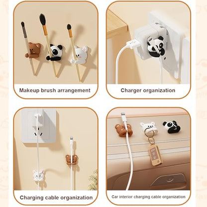 6pcs Cute Animal Cable Organizer Adorable Panda Rabbit Bear Shaped Cable Clips Desk Cable Management Cord Holder for Nightstand Headphones Chargers USB Cables
