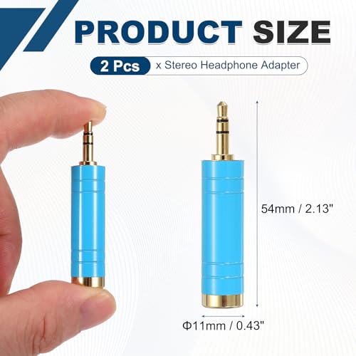 MECCANIXITY 2Pcs TRS 3.5mm Male to 6.35mm Female 1/8" Plug to 1/4" Blue | Stereo Headphone Adapter, Jack, Audio Converter, Pure Copper, Gold Plated, for Guitars Speakers Laptops - color: Blue