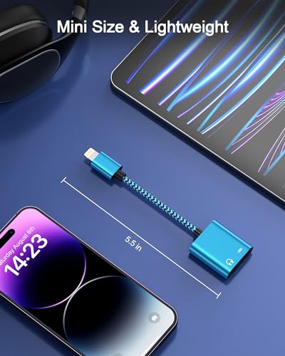 iPhone Headphone Adapter with Charge 2-in-1 Lightning to 3.5mm Female Aux | Audio Jack Dual Converter Mfi Certified Apple Dongle Splitter +Charger Adaptor for iPhone 14 Pro Max 13 12 11 XR XS iPad Mini - color: Blue