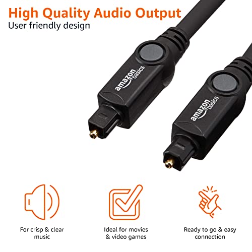 Amazon Basics Toslink Digital Optical Audio Fiber Optic Cable, Multi-Channel, for Sound Bar, Audio System, Home Theatre, Gold-Plated Connectors, 9.8 Foot, Black - size: 9.8 Feet