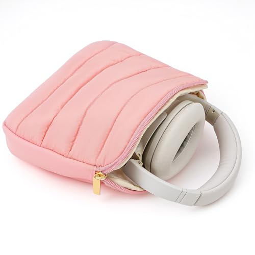 Geekria NOVA Headphones Puffy Pouch Compatible with JBL Tour One M3, Bose QC Ultra, Sennheiser PXC 550-II, Soft Shell Replacement Protective Travel Carrying Bag with Cable Storage (Pink) - color: Pink
