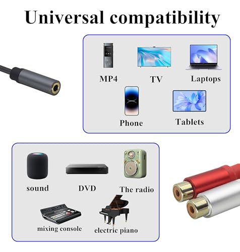 2 RCA Female Head to 3.5mm 1/8 Female Head Dual Shielded Red and White Cable Stereo Audio Auxiliary Y Splitter Adapter Sound Frequency Cable,Used for Speaker MP3 TV Phone,Etc(30 CM)