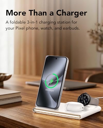 3 in 1 Wireless Charging Station with Night Light for Google Pixel Watch 4 | Google Wireless Charger for Pixel 10, Travel Nightstand Dock, Pixel Watch Phone Charger Stand(Only for Google Watch 4) - color: White